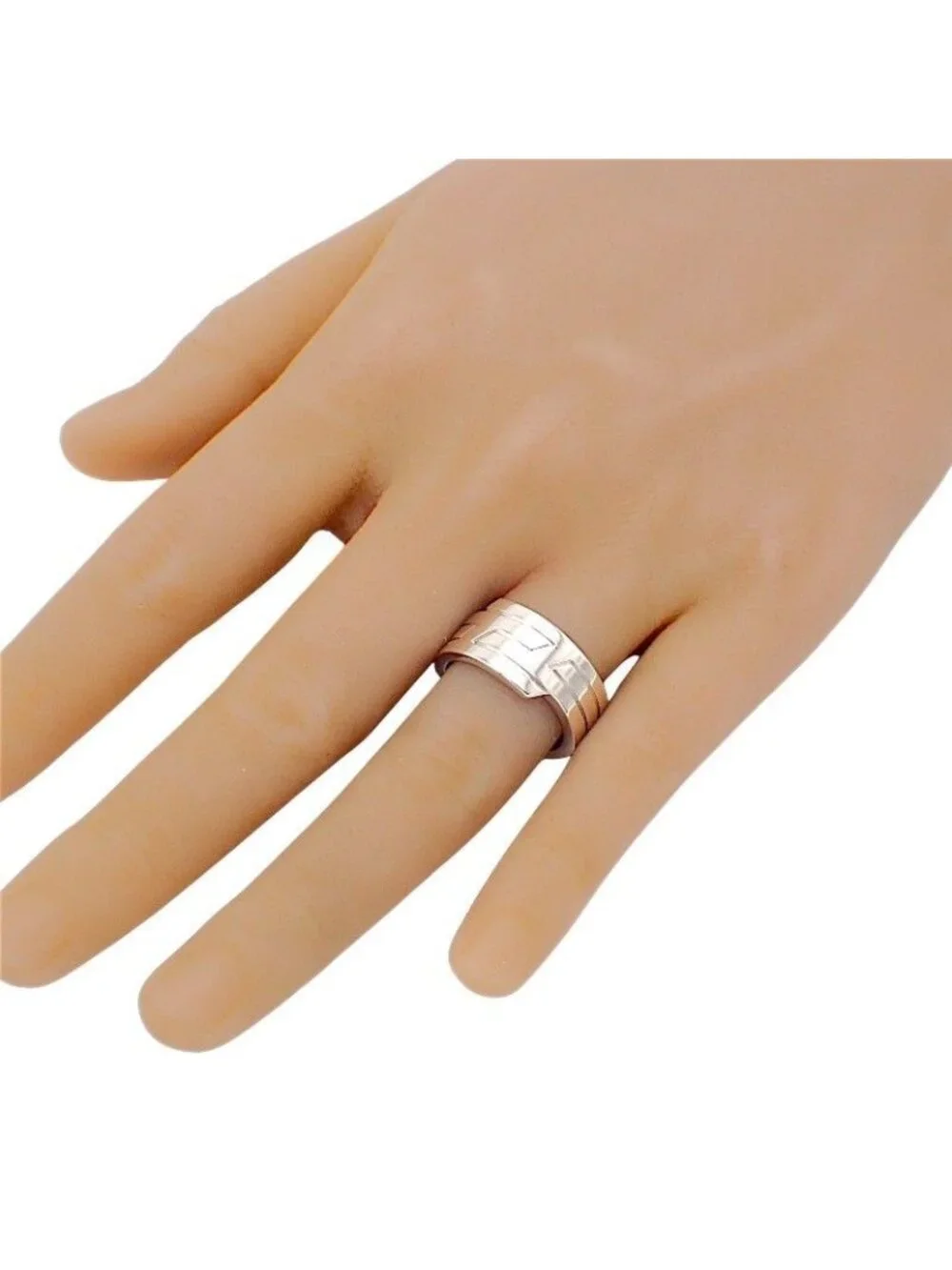 Hermes Italique Ring Actual 54 Vintage 925 Sterling Silver Logo Black Simple